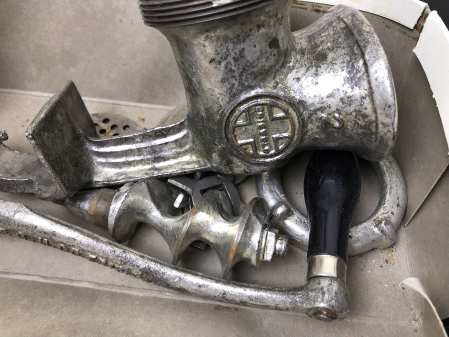 Huge Lot Of Vintage Kitchen Utensils Tools, Vintage Basket With Handle And Vintage Griswold Meat Grinder - See Photos [Photo 13]
