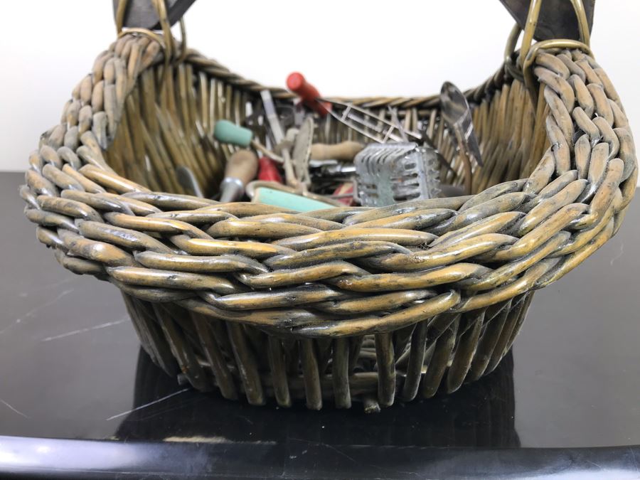 Huge Lot Of Vintage Kitchen Utensils Tools, Vintage Basket With Handle And Vintage Griswold Meat Grinder - See Photos [Photo 10]