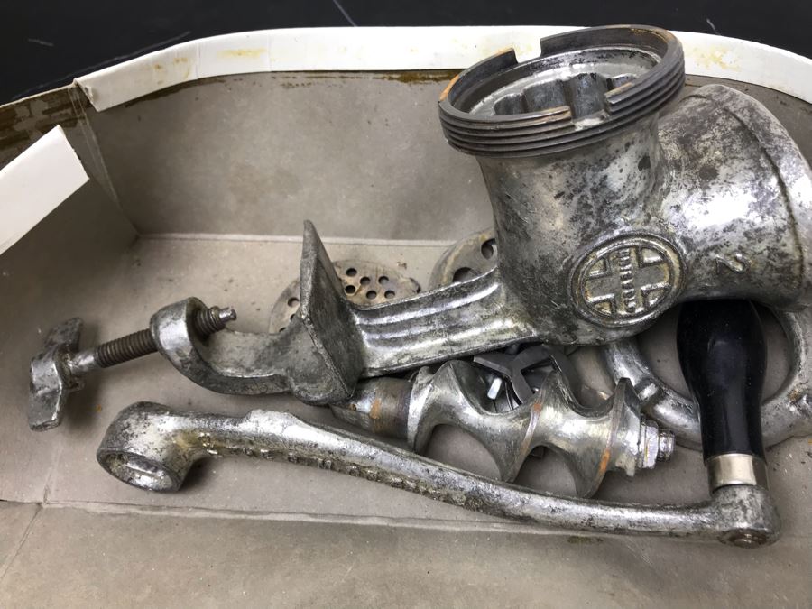 Huge Lot Of Vintage Kitchen Utensils Tools, Vintage Basket With Handle And Vintage Griswold Meat Grinder - See Photos [Photo 3]
