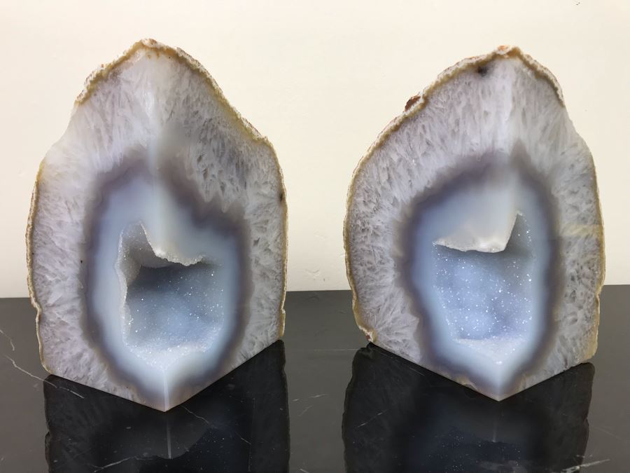 Pair Of Polished Cut Geode Bookends Each 7'H X 5'W