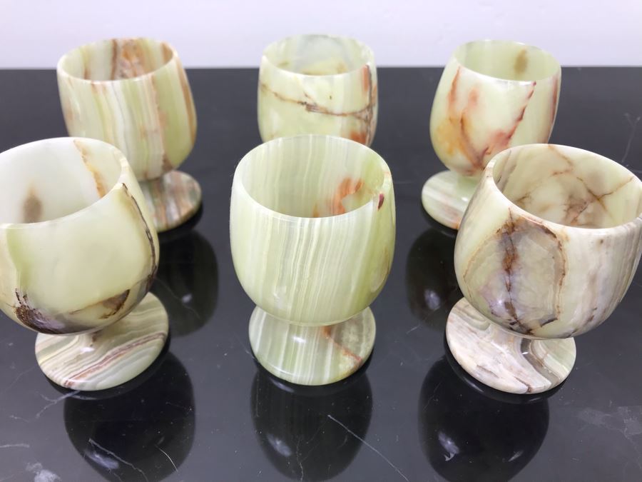 (6) 3' Polished White Onyx Footed Cups 3'H [Photo 2]