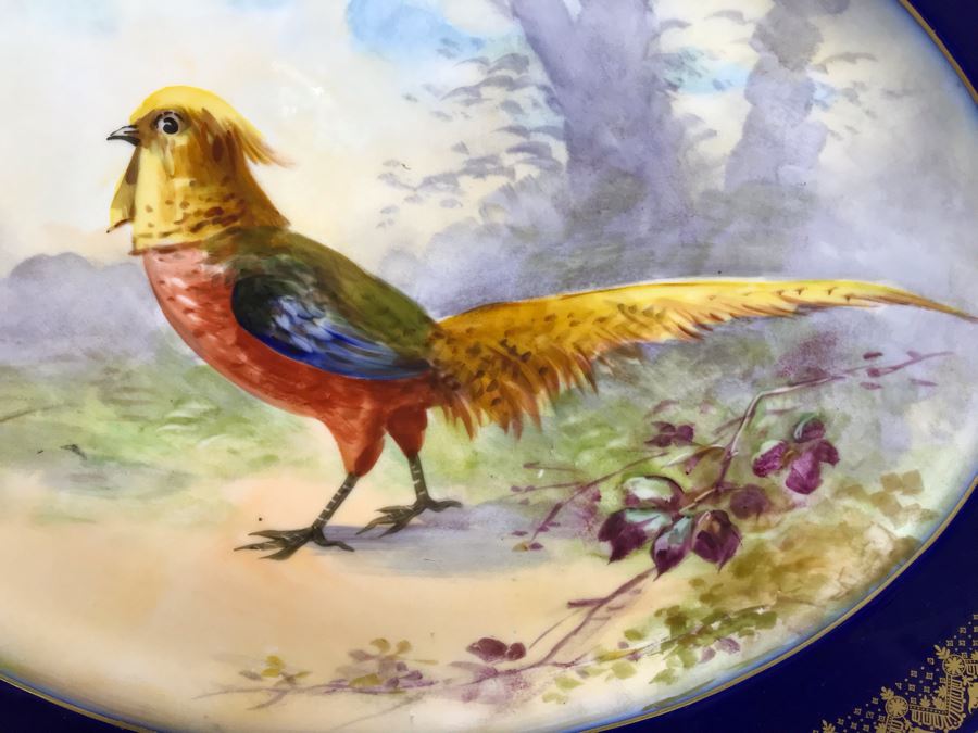 Stunning Hand Painted Limoges France Platter Of Pheasant Signed J. P. L. France With Stand 18'W X 14'H [Photo 5]