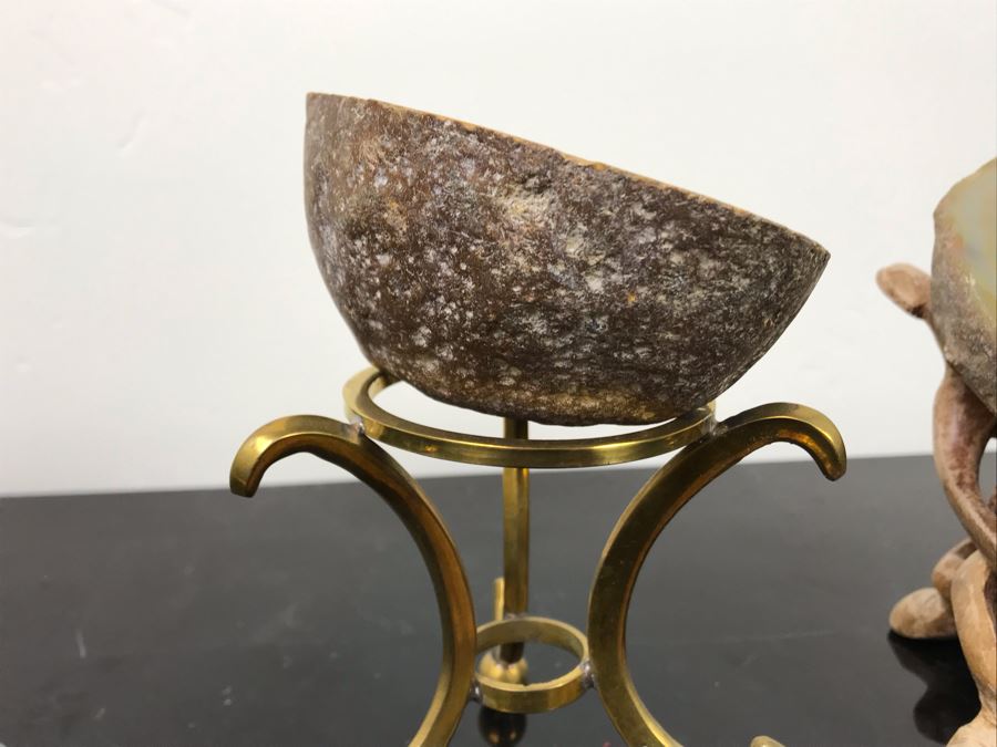 (2) Polished Geodes With Display Stands And Marble Stone Slice [Photo 7]