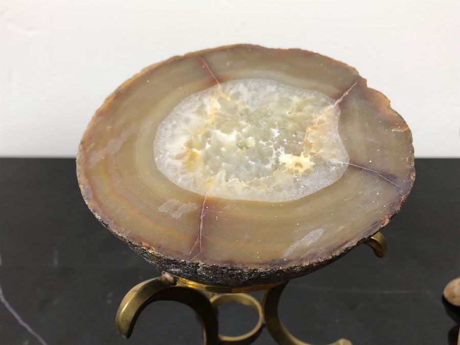 (2) Polished Geodes With Display Stands And Marble Stone Slice [Photo 2]