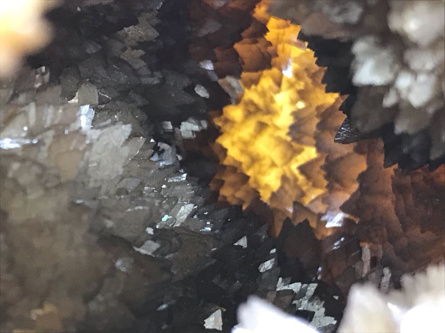 Polished Septarian Nodule Displaying Brown Aragonite Yellow Calcite Crystals Spherical Geode With Brass Display Stone [Photo 11]