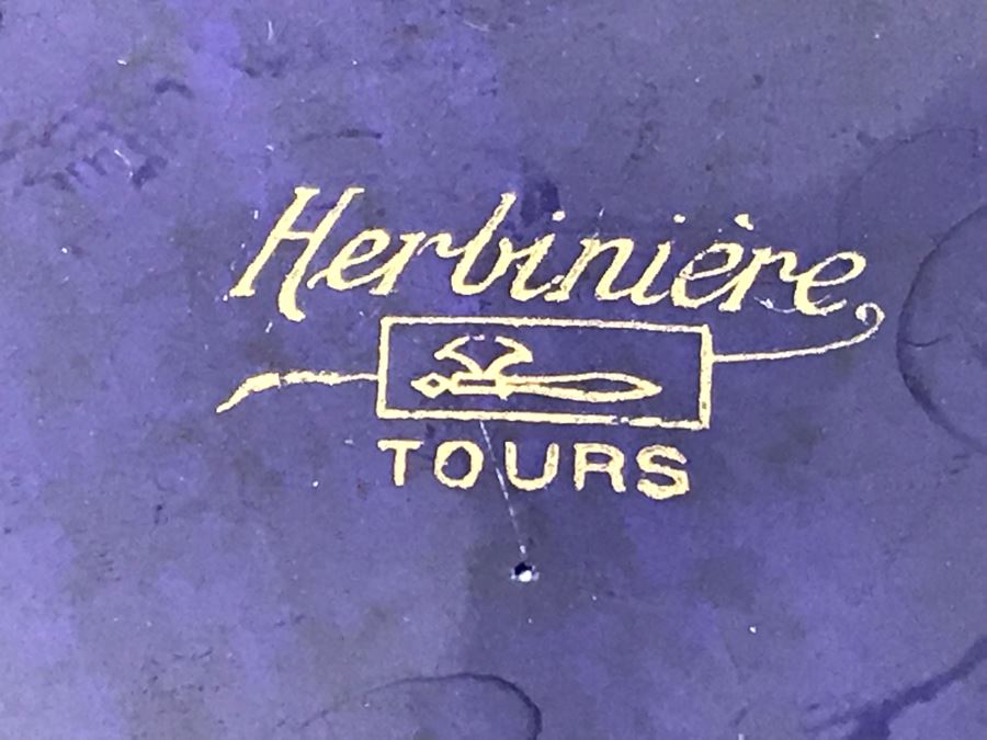 Herbiniere Of Tours Hand Painted Cobalt Blue And Gold Bowl And Pair Of Toyo Quail Figurines  [Photo 9]