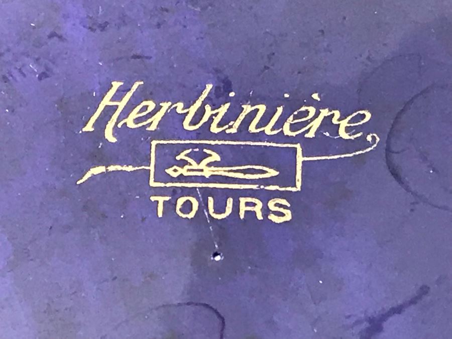 Herbiniere Of Tours Hand Painted Cobalt Blue And Gold Bowl And Pair Of Toyo Quail Figurines  [Photo 8]