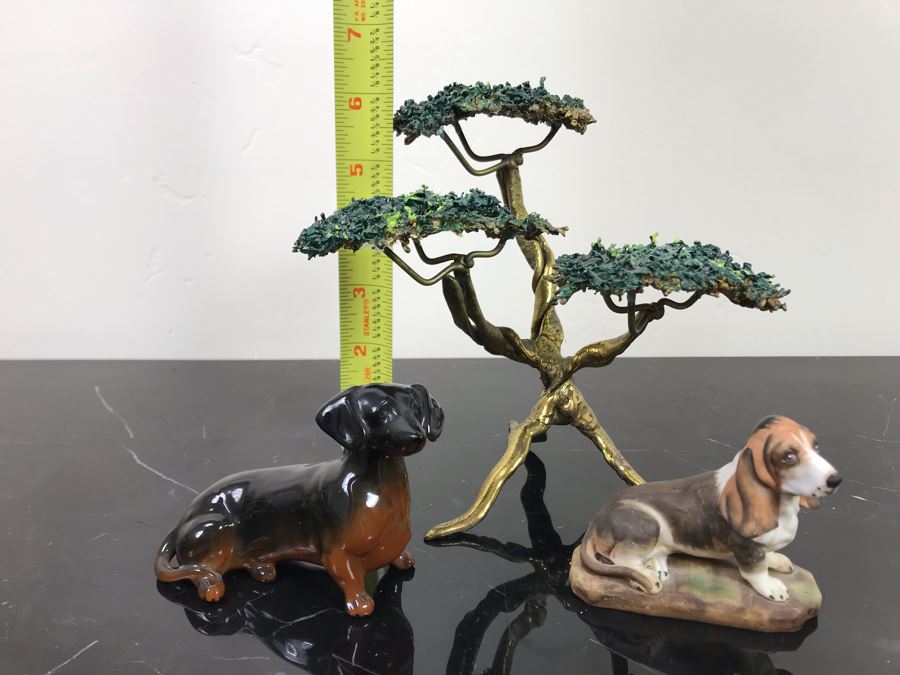 Beswick England Dachsund Dog Figurine, Hand Painted Basset Hound Figurine And Gold Tone Tree Sculpture [Photo 15]
