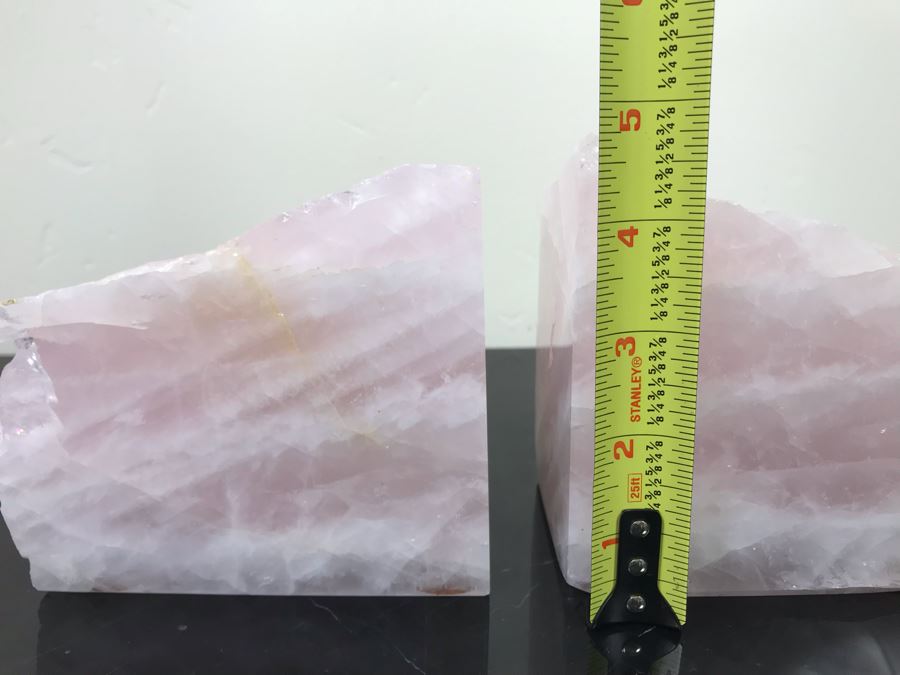 Pair Of Polished Rose Quartz Crystal Bookends Each 4.5'H X 5'W [Photo 7]