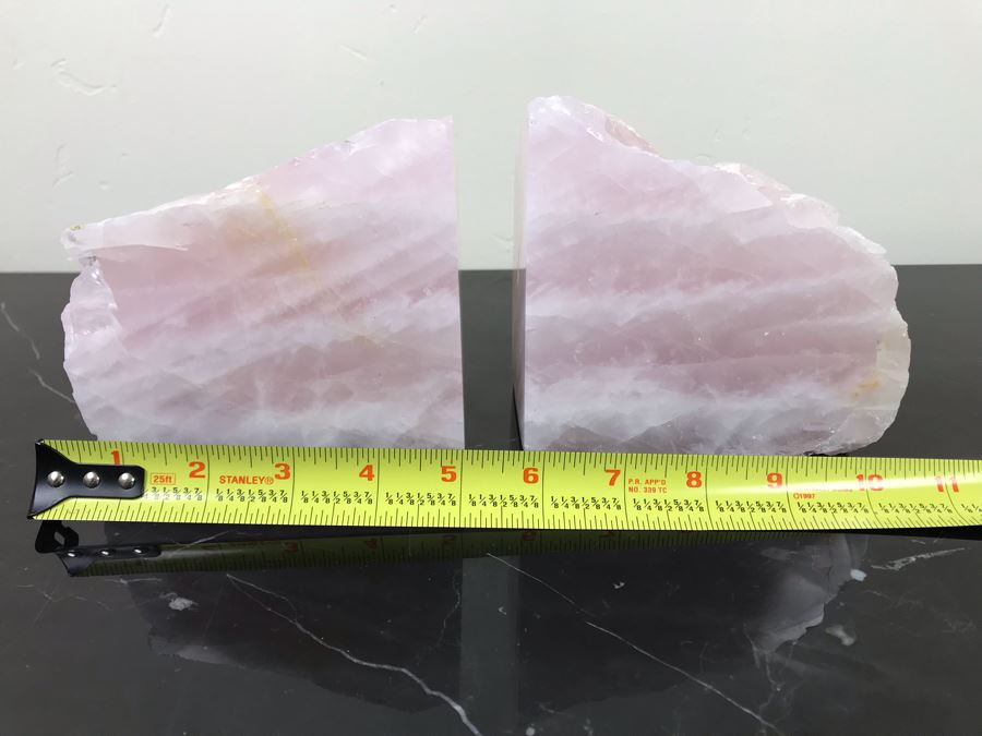 Pair Of Polished Rose Quartz Crystal Bookends Each 4.5'H X 5'W [Photo 6]