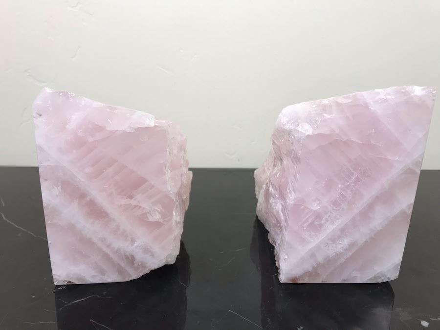 Pair Of Polished Rose Quartz Crystal Bookends Each 4.5'H X 5'W [Photo 5]