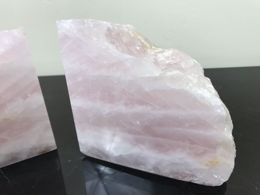 Pair Of Polished Rose Quartz Crystal Bookends Each 4.5'H X 5'W [Photo 3]