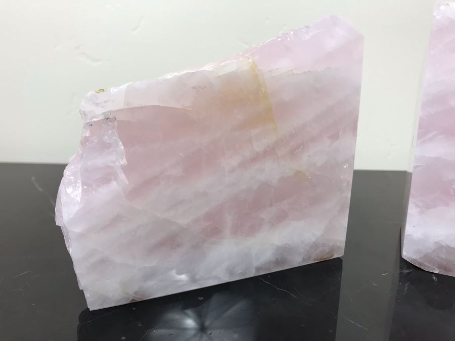 Pair Of Polished Rose Quartz Crystal Bookends Each 4.5'H X 5'W [Photo 2]