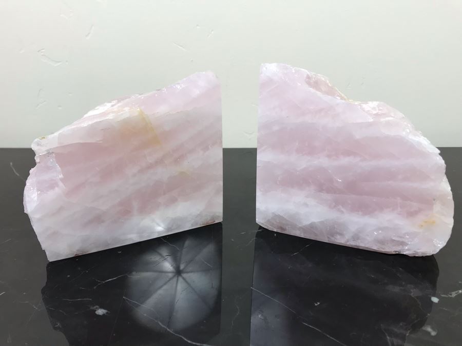 Pair Of Polished Rose Quartz Crystal Bookends Each 4.5'H X 5'W