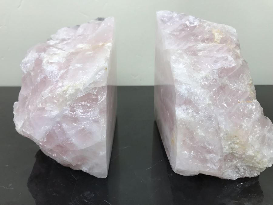 Pair Of Polished Rose Quartz Crystal Bookends Each 4.5'H X 5'W [Photo 4]