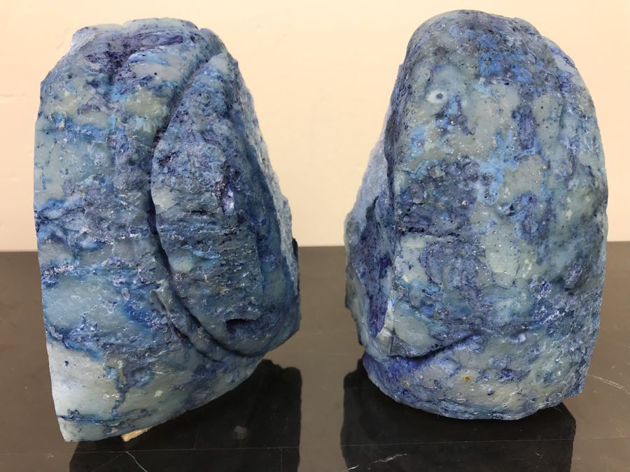 Pair Of Polished Geode Crystal Agate Blue Stones Bookends 5.5'H [Photo 5]