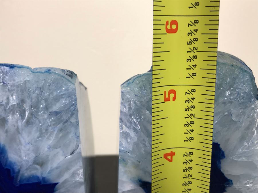 Pair Of Polished Geode Crystal Agate Blue Stones Bookends 5.5'H [Photo 15]