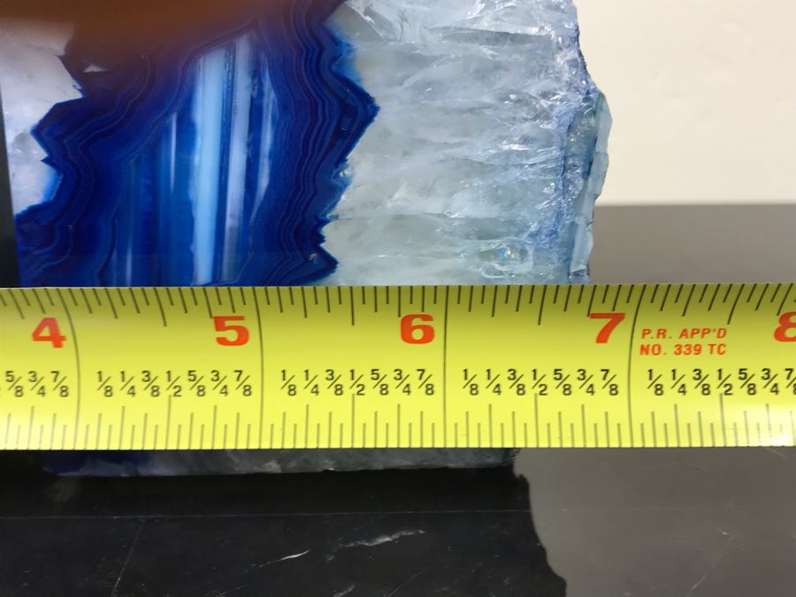 Pair Of Polished Geode Crystal Agate Blue Stones Bookends 5.5'H [Photo 13]