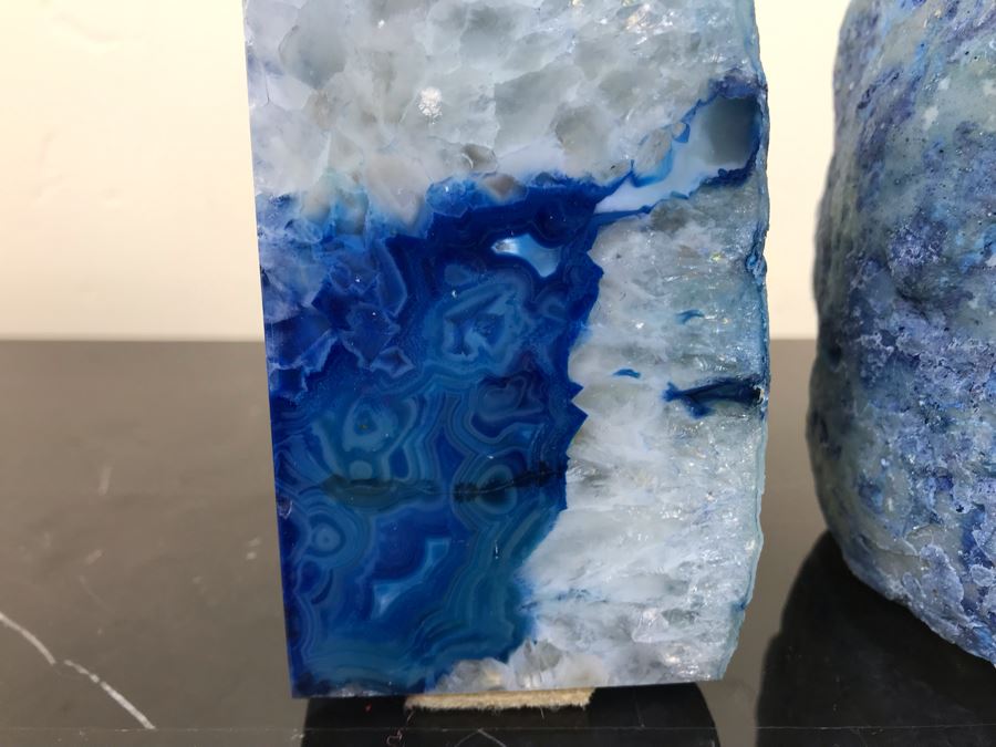 Pair Of Polished Geode Crystal Agate Blue Stones Bookends 5.5'H [Photo 7]