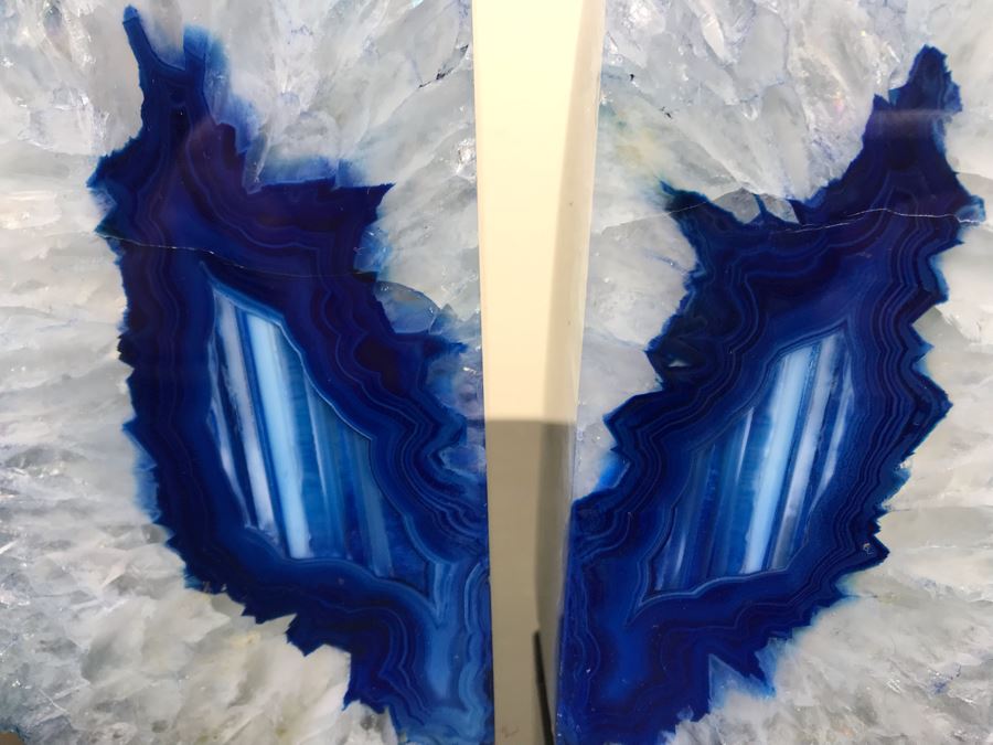 Pair Of Polished Geode Crystal Agate Blue Stones Bookends 5.5'H [Photo 10]