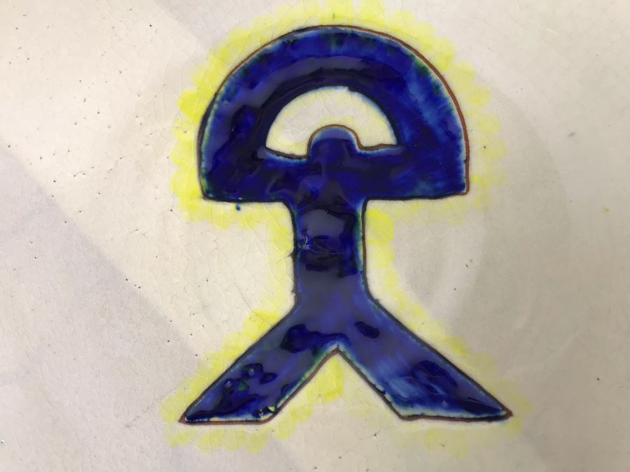 Glazed Ceramic Plate Signed SORBAS With Wire For Wall Display 12.5'R [Photo 3]