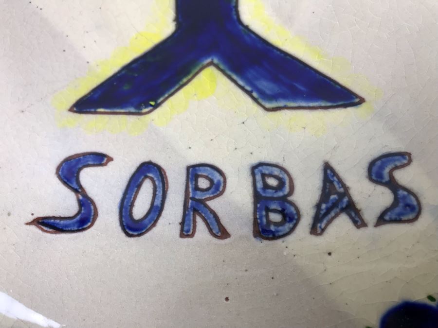 Glazed Ceramic Plate Signed SORBAS With Wire For Wall Display 12.5'R [Photo 4]
