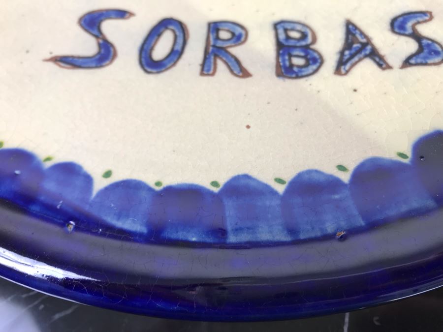 Glazed Ceramic Plate Signed SORBAS With Wire For Wall Display 12.5'R [Photo 5]