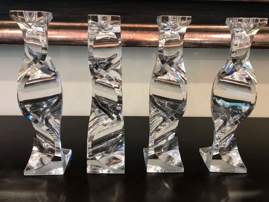 Set Of (4) MIKASA Platinum Crystal Candlestick Holders 11.5'H [Photo 1]