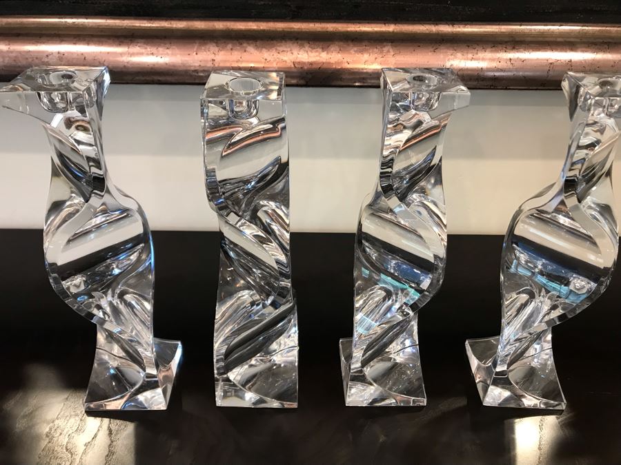 Set Of (4) MIKASA Platinum Crystal Candlestick Holders 11.5'H [Photo 2]