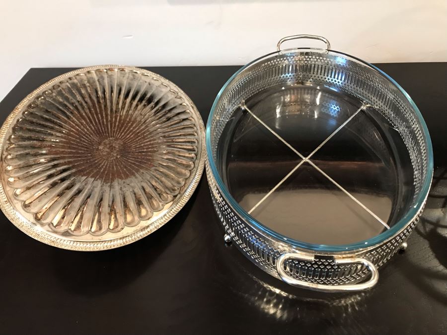 Pair Of Godinger Silverplate Grape Motif Wire Baskets And Silverplate Casserole Dish Holder [Photo 8]