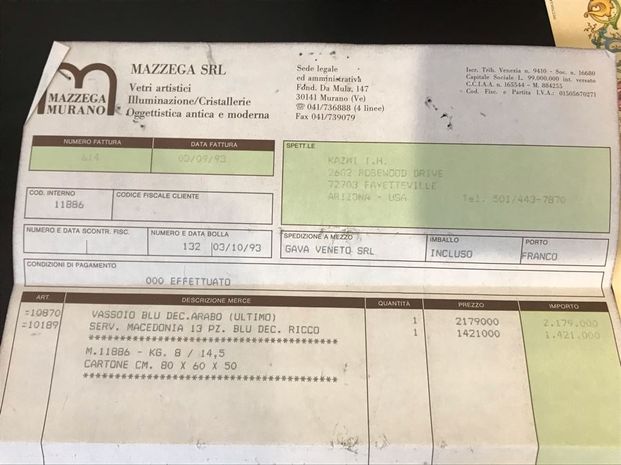 Stunning Vintage Mazzega Murano Cobalt Blue And Gold Hand Crafted Punch Bowl With Extra Lid, 8 Punch Bowl Cups, 6 Coffee Cups With Original Murano Stickers, Vase, Sugar Bowl, With Certificate Of Authenticity [Photo 3]