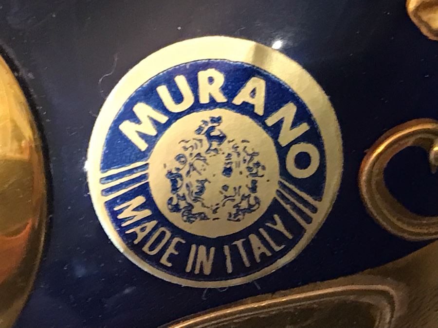 Stunning Vintage Mazzega Murano Cobalt Blue And Gold Hand Crafted Punch Bowl With Extra Lid, 8 Punch Bowl Cups, 6 Coffee Cups With Original Murano Stickers, Vase, Sugar Bowl, With Certificate Of Authenticity [Photo 17]