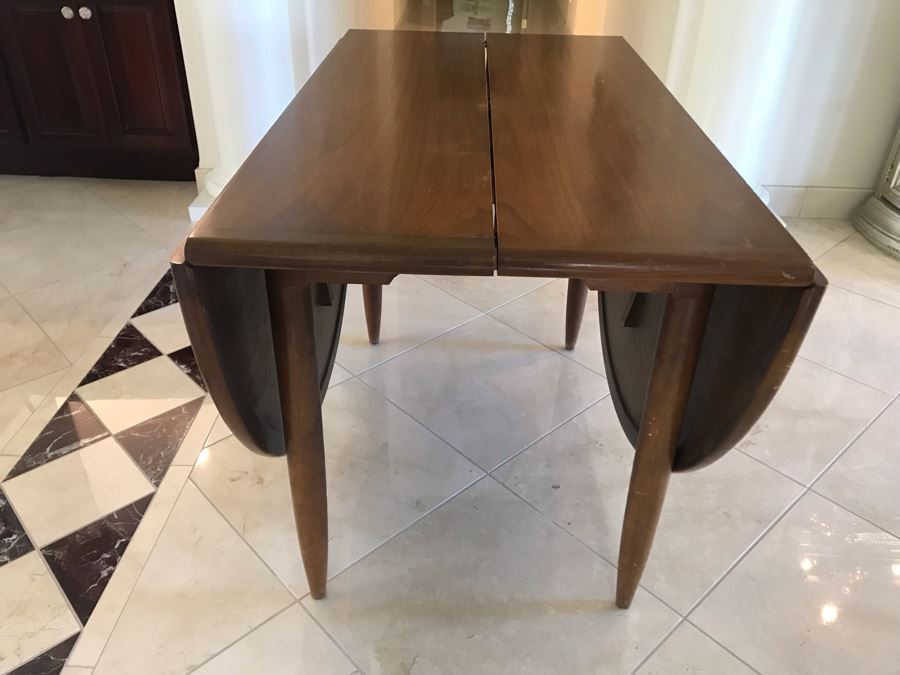 Mid-Century Modern Walnut Drop Leaf Table With Extra Leaf 69'L X 45'W With 18'L Leaf [Photo 31]
