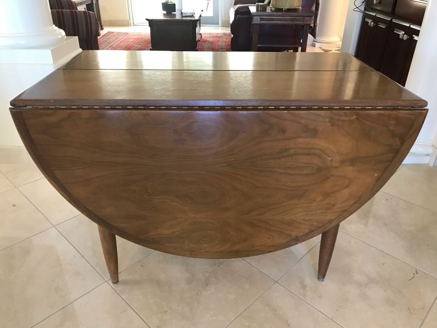 Mid-Century Modern Walnut Drop Leaf Table With Extra Leaf 69'L X 45'W With 18'L Leaf [Photo 3]