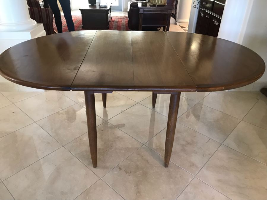Mid-Century Modern Walnut Drop Leaf Table With Extra Leaf 69'L X 45'W With 18'L Leaf [Photo 10]
