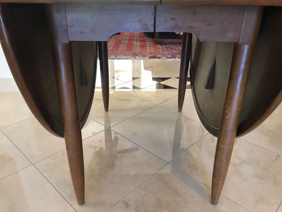 Mid-Century Modern Walnut Drop Leaf Table With Extra Leaf 69'L X 45'W With 18'L Leaf [Photo 7]