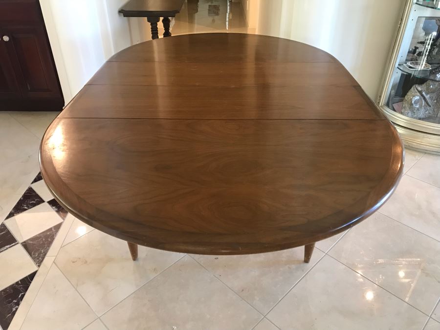 Mid-Century Modern Walnut Drop Leaf Table With Extra Leaf 69'L X 45'W With 18'L Leaf [Photo 14]