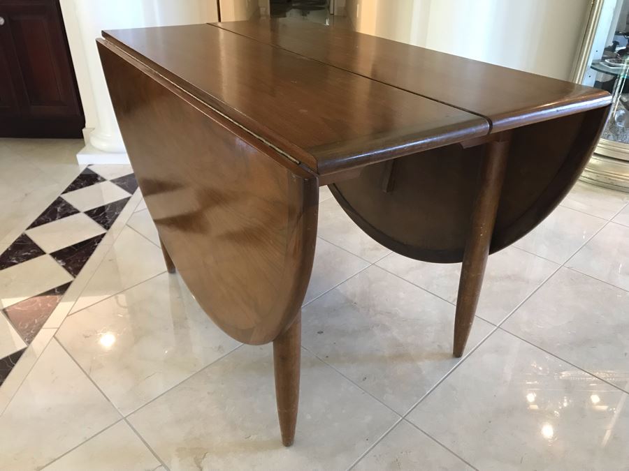 Mid-Century Modern Walnut Drop Leaf Table With Extra Leaf 69'L X 45'W With 18'L Leaf [Photo 30]