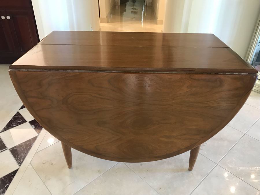 Mid-Century Modern Walnut Drop Leaf Table With Extra Leaf 69'L X 45'W With 18'L Leaf [Photo 27]