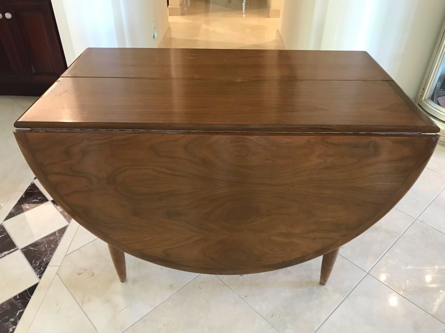 Mid-Century Modern Walnut Drop Leaf Table With Extra Leaf 69'L X 45'W With 18'L Leaf [Photo 28]