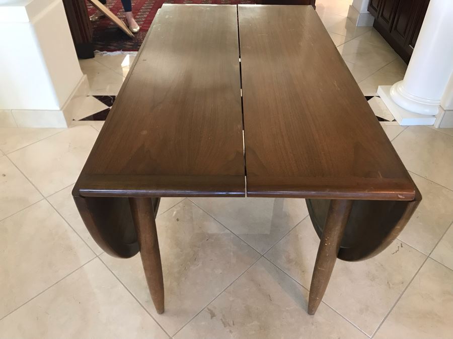 Mid-Century Modern Walnut Drop Leaf Table With Extra Leaf 69'L X 45'W With 18'L Leaf [Photo 5]