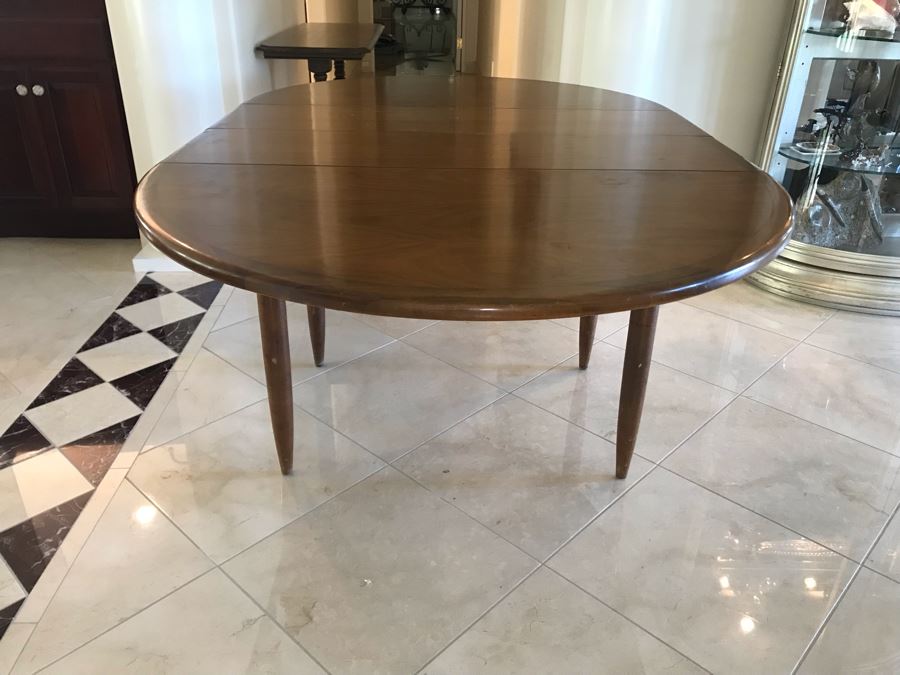 Mid-Century Modern Walnut Drop Leaf Table With Extra Leaf 69'L X 45'W With 18'L Leaf [Photo 11]