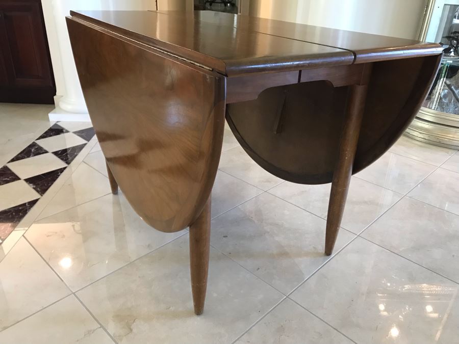 Mid-Century Modern Walnut Drop Leaf Table With Extra Leaf 69'L X 45'W With 18'L Leaf [Photo 29]