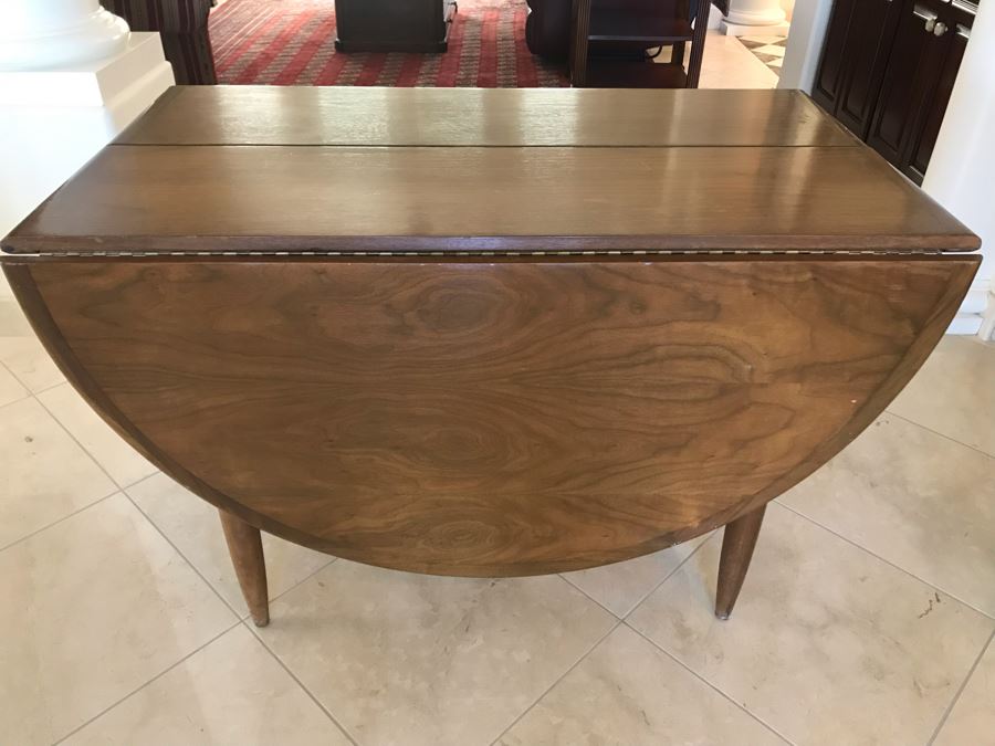 Mid-Century Modern Walnut Drop Leaf Table With Extra Leaf 69'L X 45'W With 18'L Leaf [Photo 2]