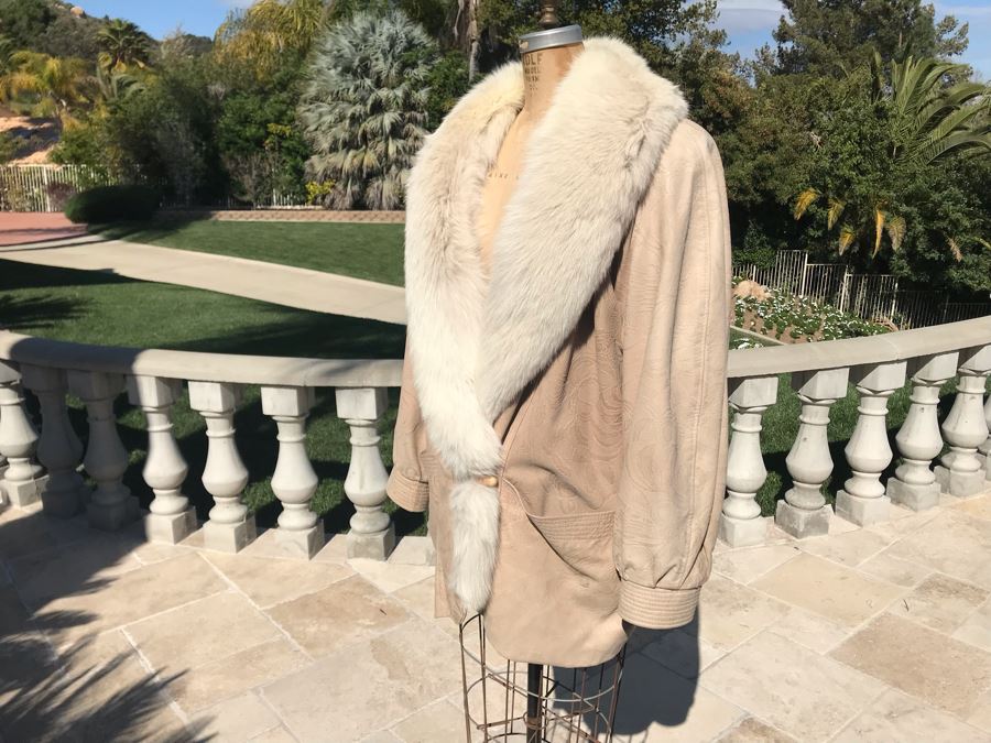White Fox And Suede Leather Alaskan Custom Built Fur Coat Kansas City Size L  [Photo 4]