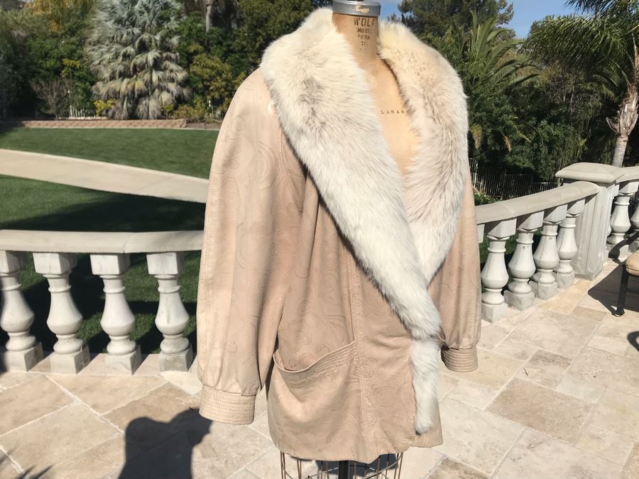 White Fox And Suede Leather Alaskan Custom Built Fur Coat Kansas City Size L  [Photo 8]