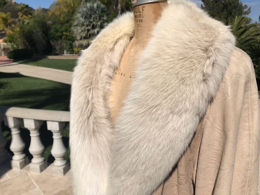 White Fox And Suede Leather Alaskan Custom Built Fur Coat Kansas City Size L  [Photo 5]