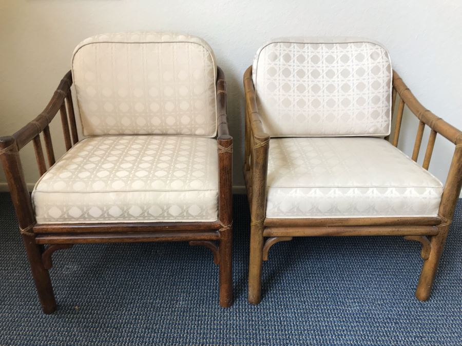 Pair Of Mid-Century Rattan Hollywood Regency Armchairs By Chaircraft Incorporated [Photo 8]