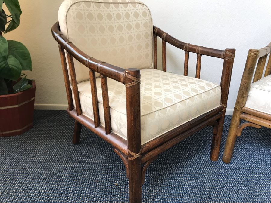 Pair Of Mid-Century Rattan Hollywood Regency Armchairs By Chaircraft Incorporated [Photo 6]