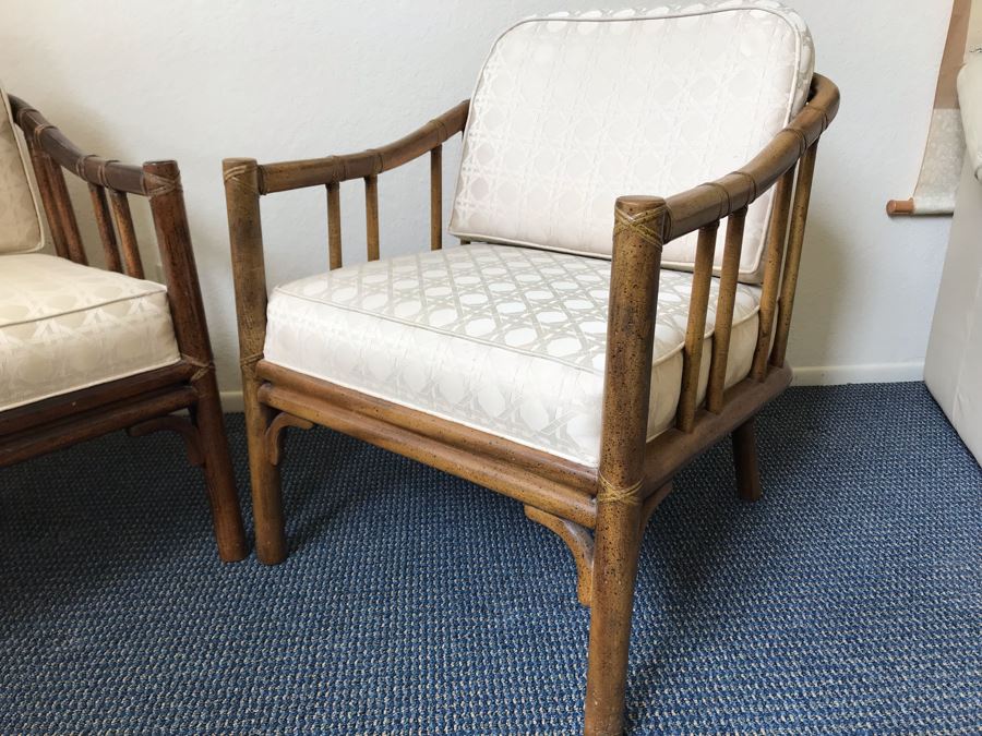 Pair Of Mid-Century Rattan Hollywood Regency Armchairs By Chaircraft Incorporated [Photo 3]